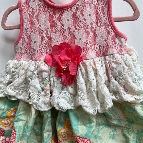 Peaches and Cream 24M Funky Pink, White and Green Button Up Jumpsuit - Picture 2 of 6